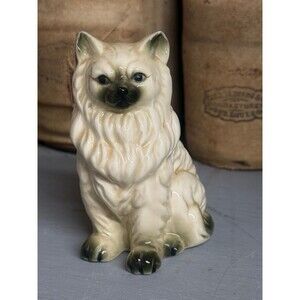 Vintage Ceramic Persian Cat Figurine White Long Hair Kitty Statue 3.5” Feline